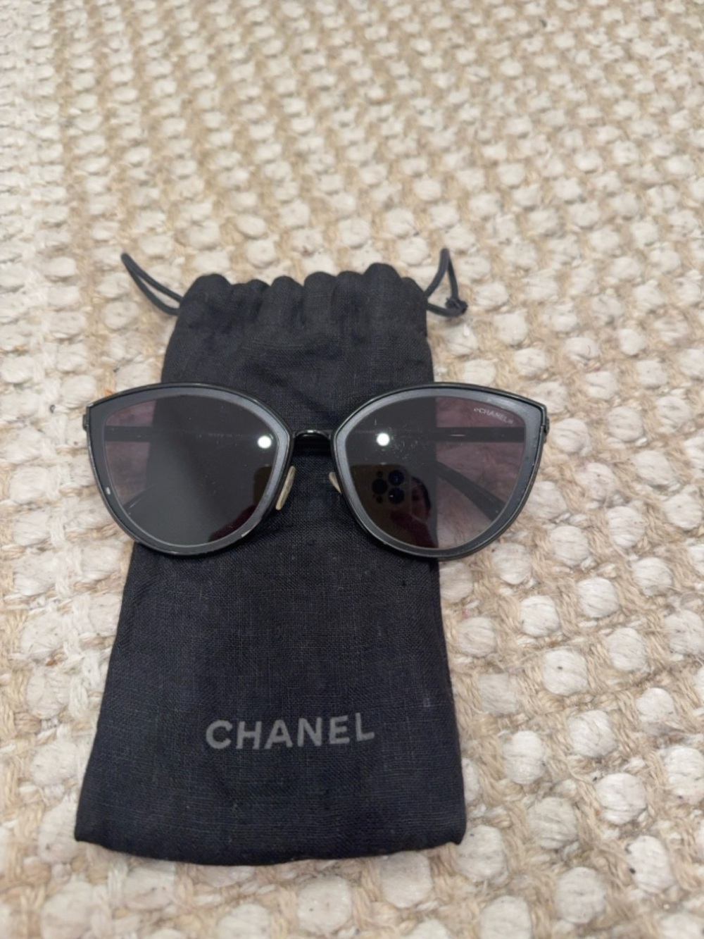 CHANEL Black Cat-Eye Sunglasses with Dark Lenses